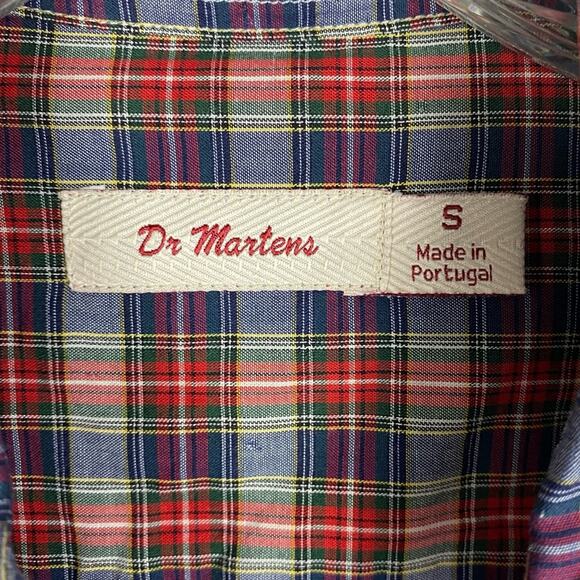 Dr Martens Men’s Red Plaid Cotton Button Down Shirt Size Small - Picture 6 of 13